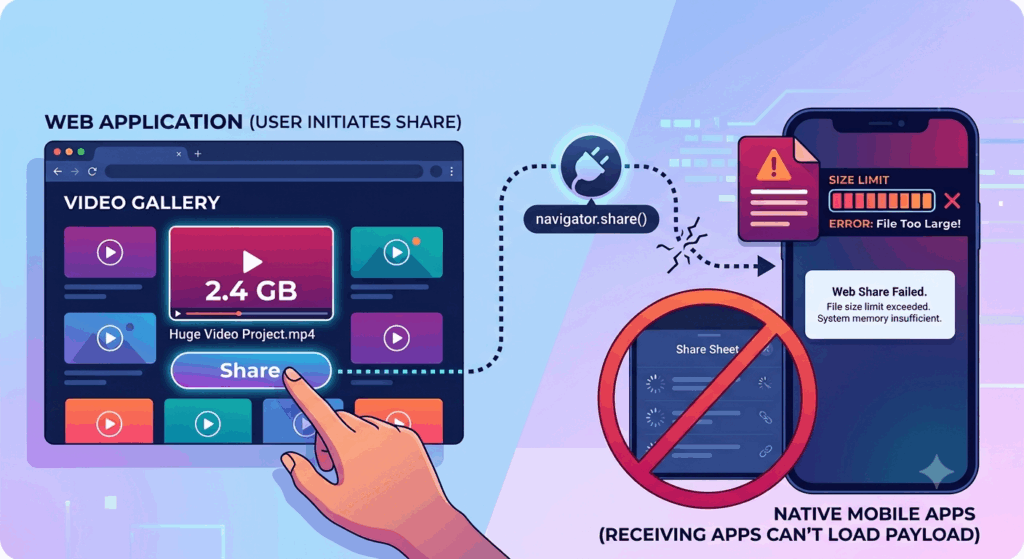 Managing the Limitations of Web Share API When Distributing Large File Payloads to Native Mobile Apps