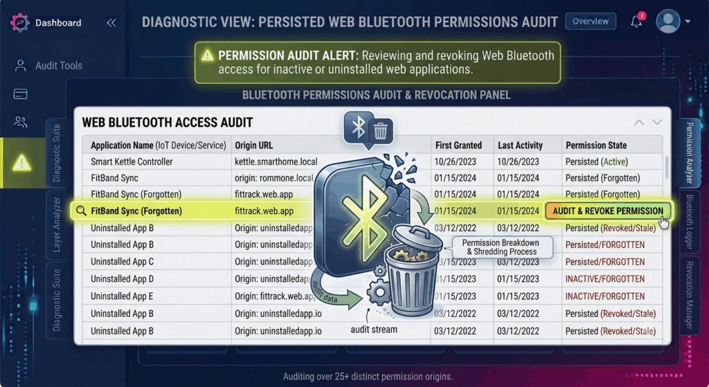 How to Audit and Revoke Persisted Web Bluetooth Permissions from Forgotten IoT Web Applications